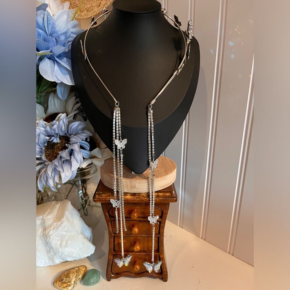 Butterfly Rhinestone Headband with Tassel Chain